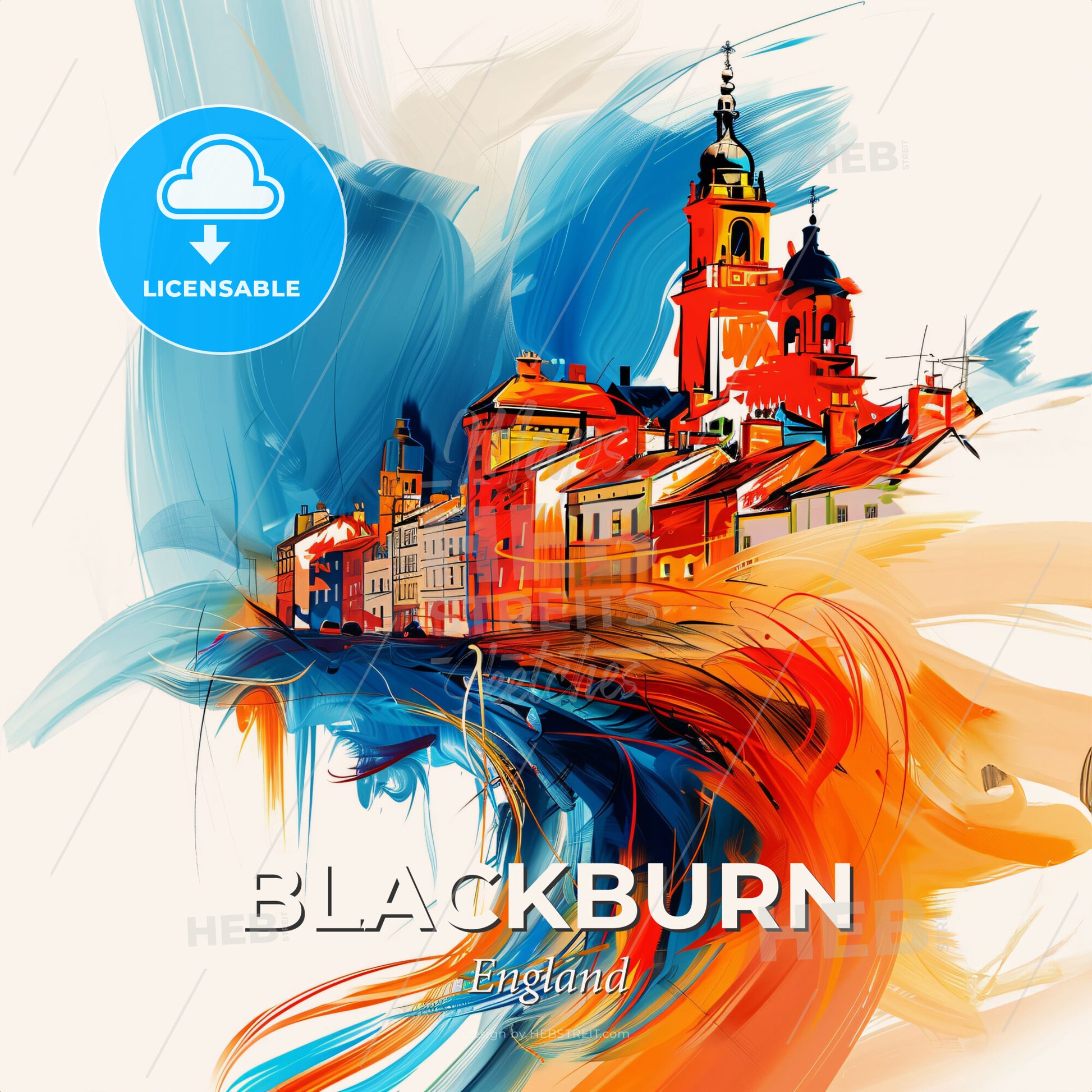 Vibrant Blackburn, England - A Painting Of A City - Square format print template