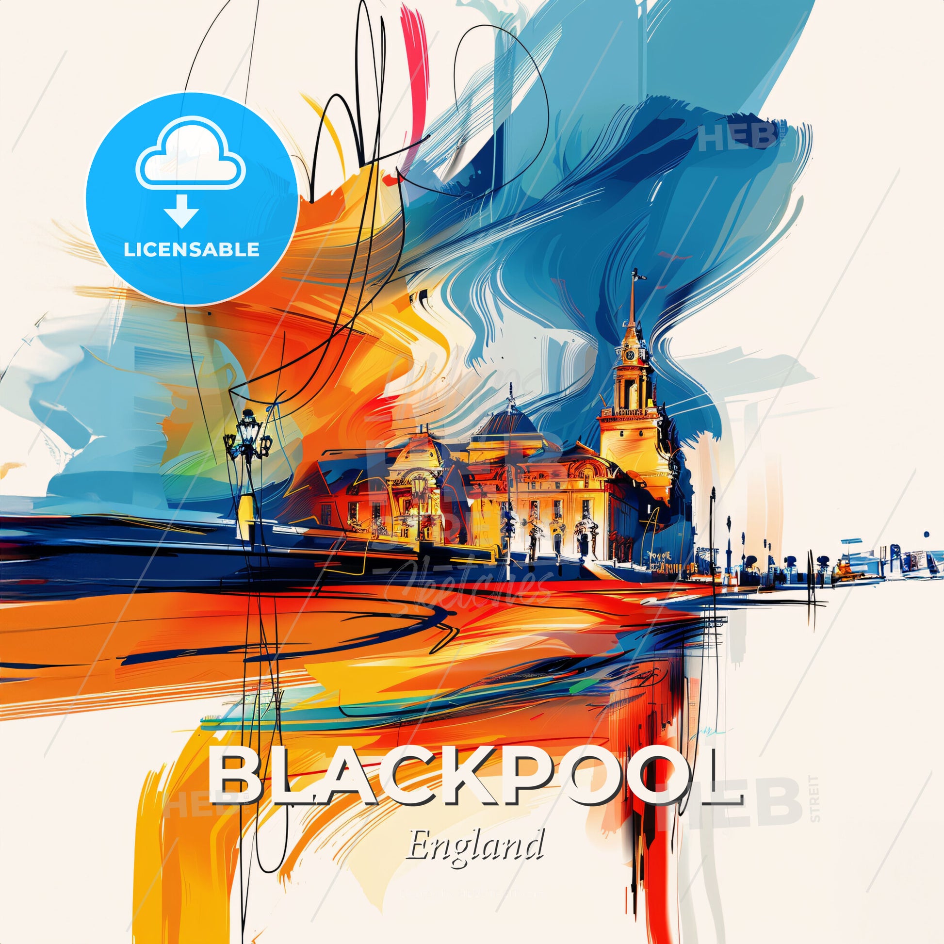 Vibrant Blackpool, England - A Painting Of A Building - Square format print template