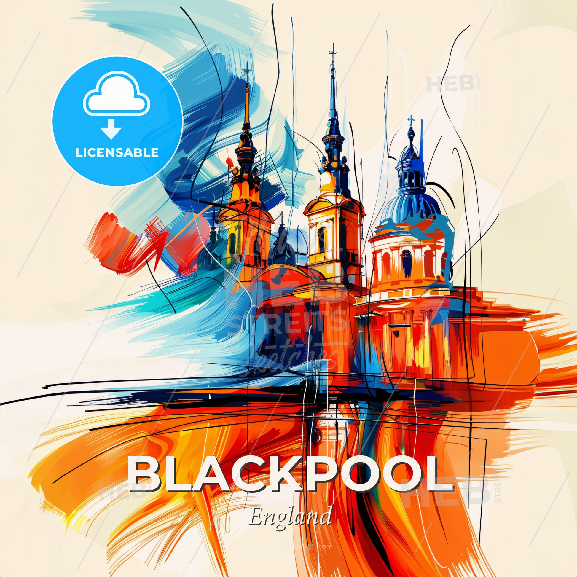 Vibrant Blackpool, England - A Painting Of A Building With Colorful Paint - Square format print template