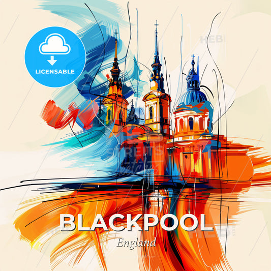 Vibrant Blackpool, England - A Painting Of A Building With Colorful Paint - Square format print template