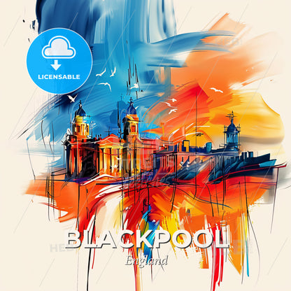 Vibrant Blackpool, England - A Painting Of A Building - Square format print template