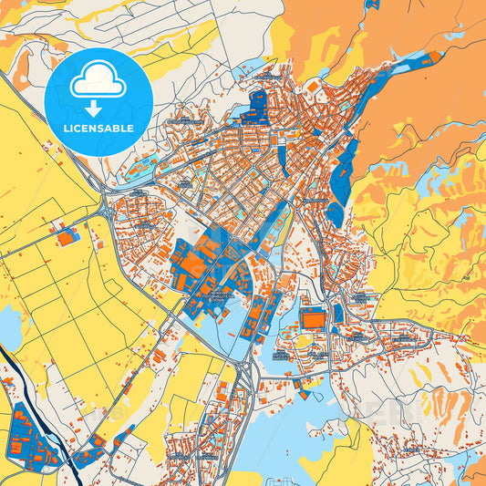 Colorful Blagoevgrad Street Map with Labels and Buildings