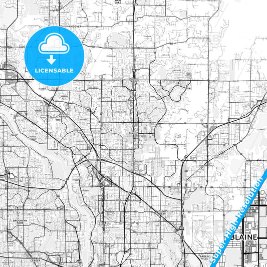 Blaine, Minnesota light map with streetnames, citynames and districts