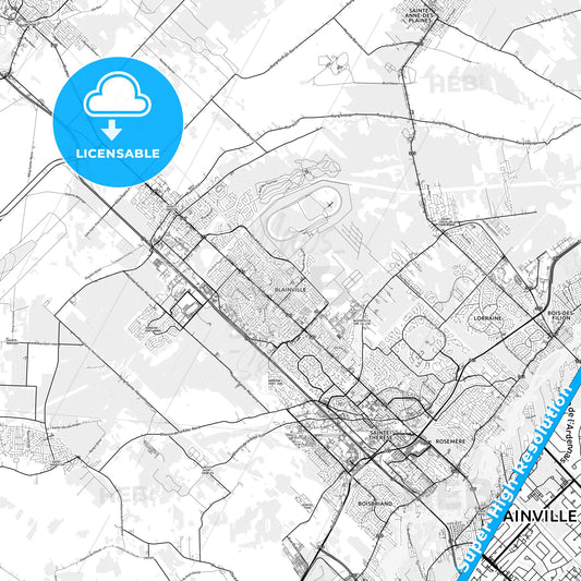 Blainville, Canada light map with streetnames, citynames and districts