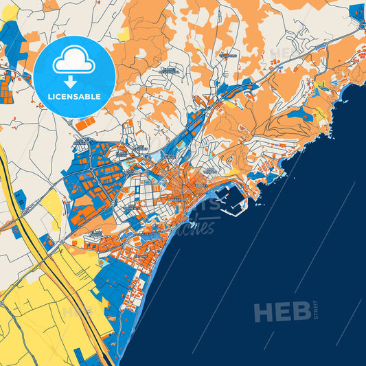 Colorful Blanes Street Map with Labels and Buildings