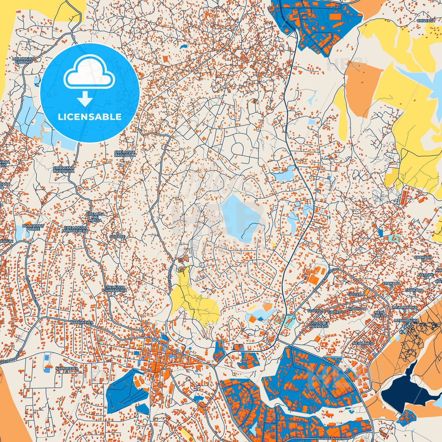 Colorful Blantyre Street Map with Labels and Buildings