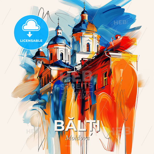 Vibrant Bălți, Moldova - A Painting Of A Building With Blue And Orange Paint - Square format print template