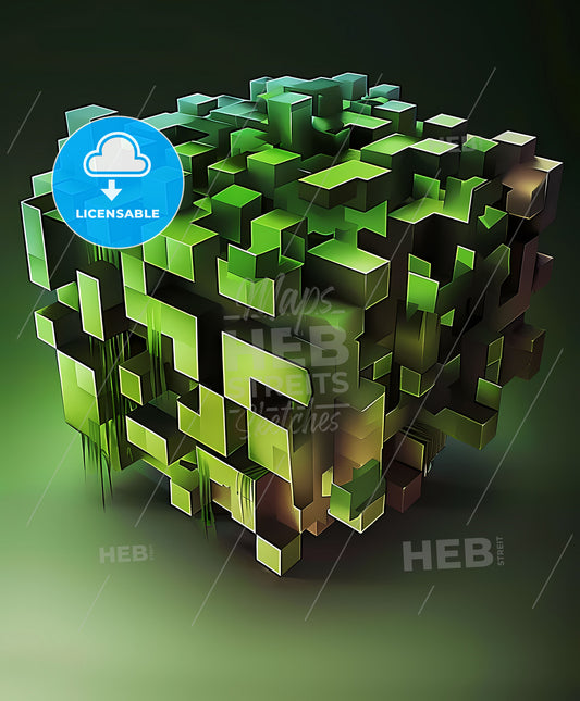 Green Cube Block Chiaroscuro Painting Minecraft Logo Inspired by Joel Robison Shozo Shimamoto Scott Adams Academia