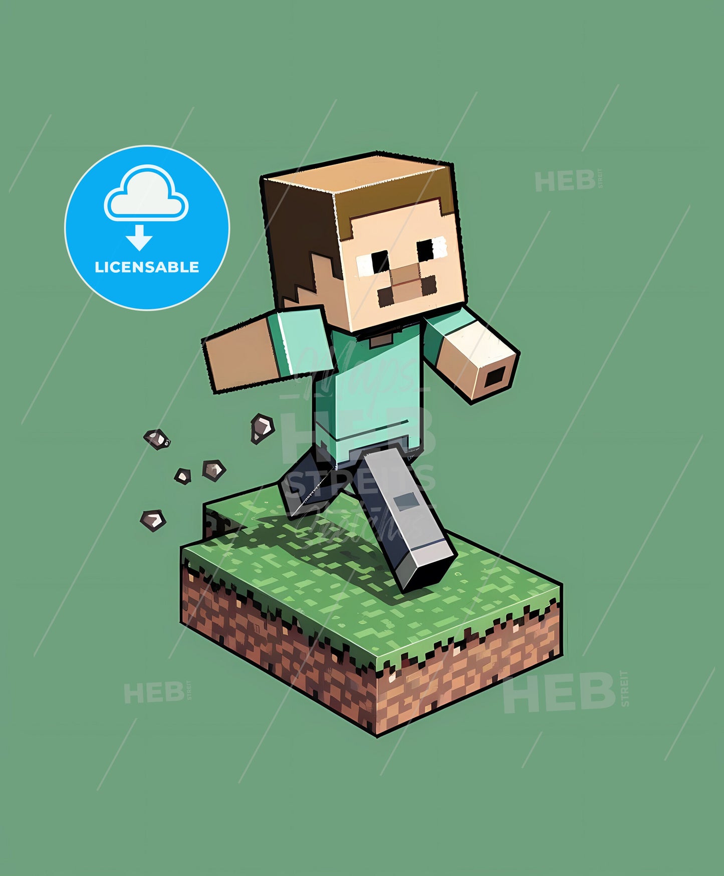 Futuristic Minecraft Inspired Character T-Shirt Logo with Animated Green Textured Background