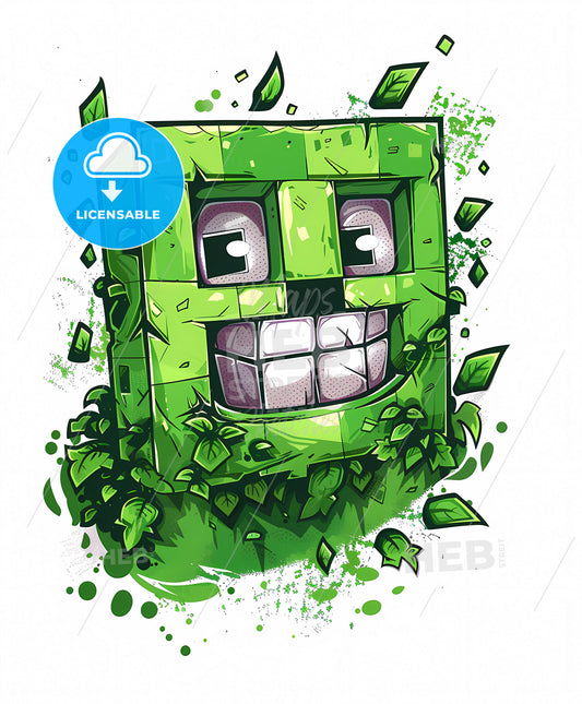 Green Background Minecraft Tshirt Logo Character Cartoon Face Digital Art Animated GIFs Vibrant Painting
