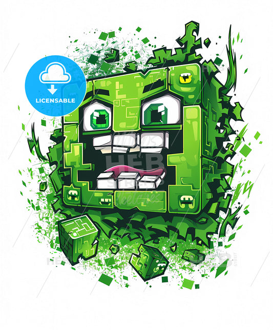 Surreal Cartoon Character Block to School Ozs Hombre T-Shirt Logo, Minecraft T-Shirt, New York School, Gadgetpunk, Future Tech, Chromatic, Animated Gifs, Creepypasta, Text-Based, Green Background