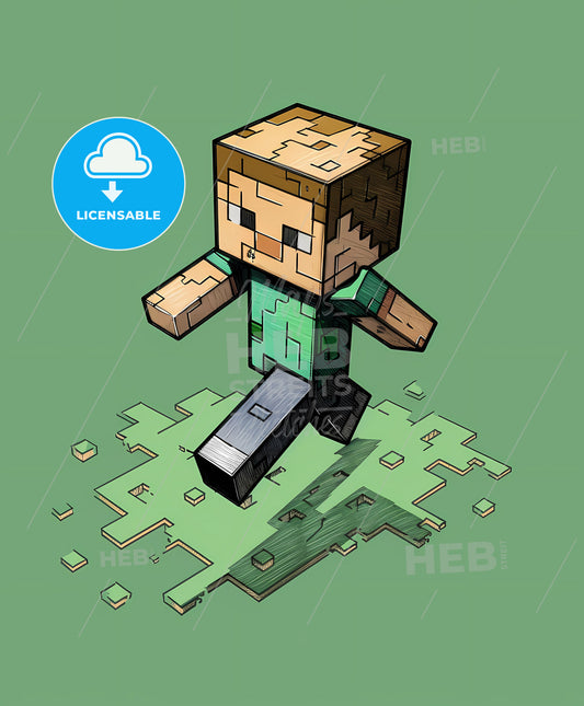 Pixelated Minecraft Character in Vibrant Green Environment: Animated GIF, Future Tech, New York School Art