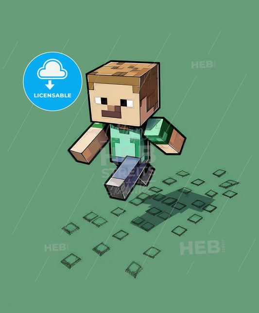 Cartoon Character Green Background Minecraft Style Futuristic T-Shirt Logo