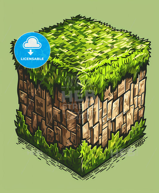 Minecraft-inspired Cube Cartoon T-shirt Design: Green Background, Abstract Art, Cyberpunk, Futuristic, Animated GIFs
