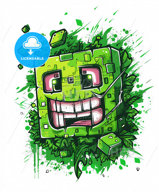 Vibrant Artistic Cartoon Character Painting: Block to School Minecraft T-Shirt Logo, Gadgetpunk, Future Tech, Chromatic, Animated GIFs, Creepypasta