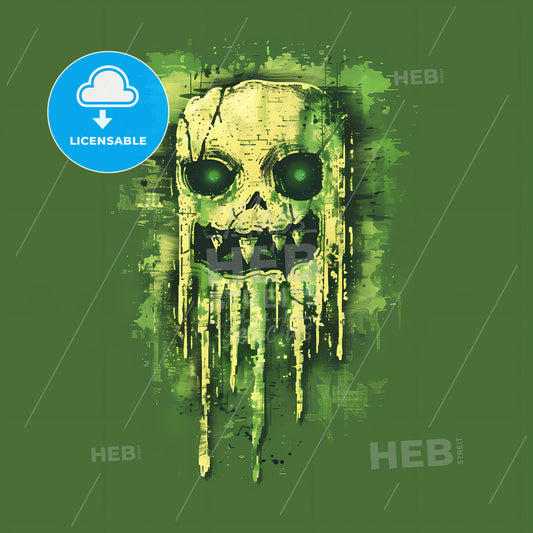 Neon Skull Digital Painting: Minecraft Inspired, Gadgetpunk Future Tech, Creepypasta Animated GIF, Green Background