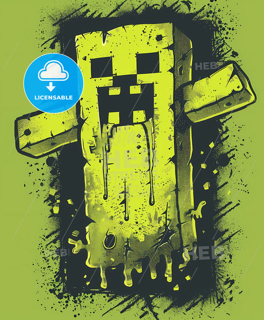 Vibrant Minecraft-Inspired Yellow Cartoon Character T-Shirt Logo Design in Gadgetpunk, Future Tech, Chromatic Style with Animated GIFs and Creepypasta Elements