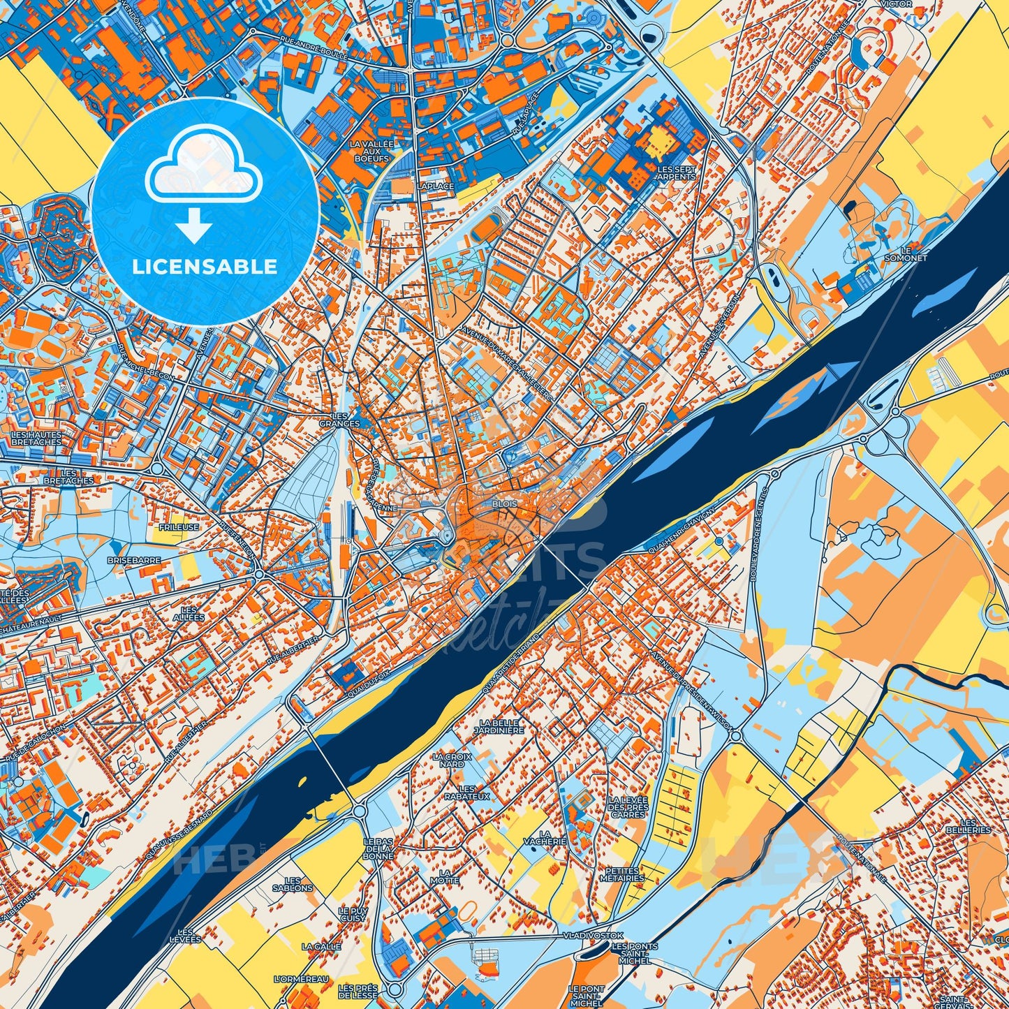 Colorful Blois Street Map with Labels and Buildings