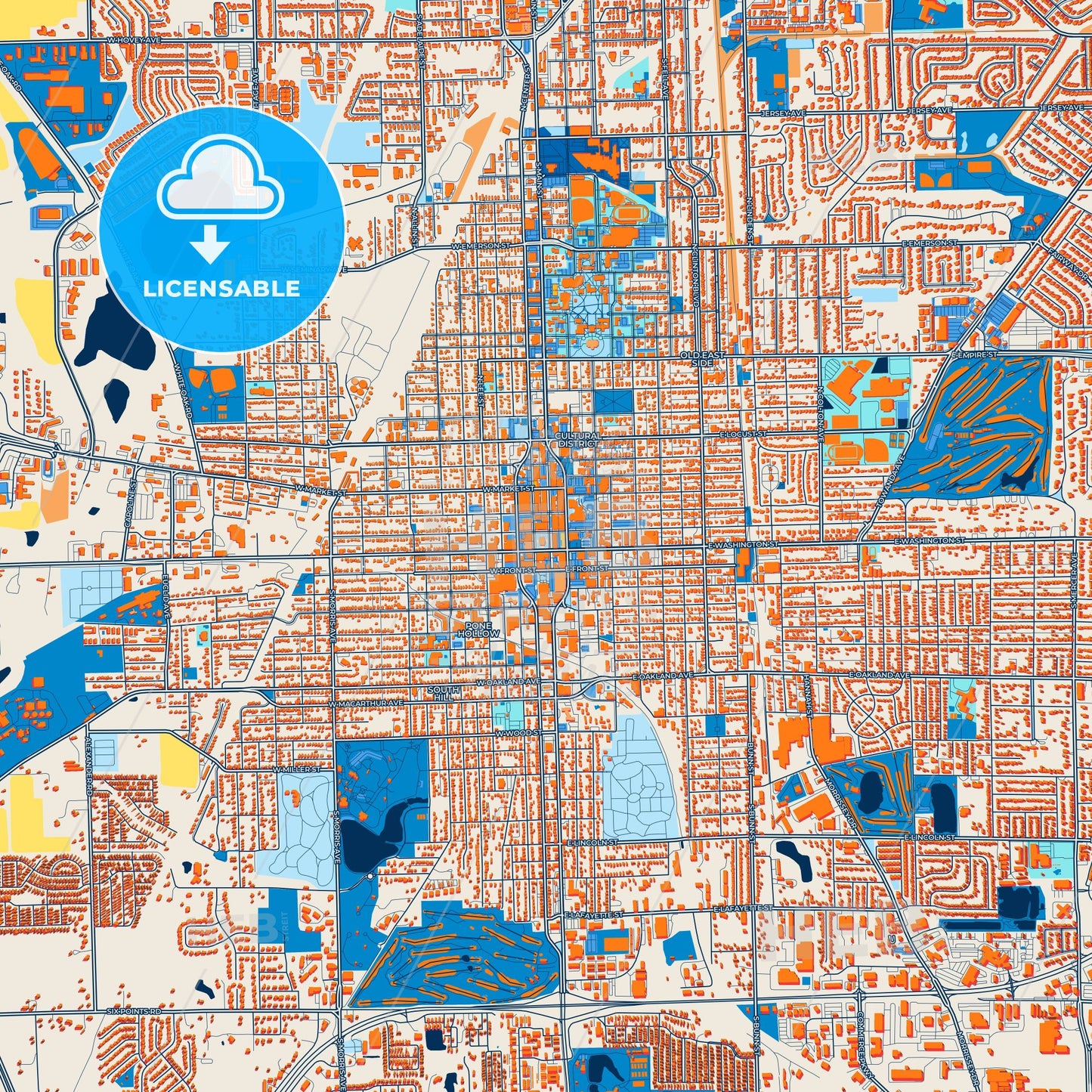 Colorful Bloomington Street Map with Labels and Buildings