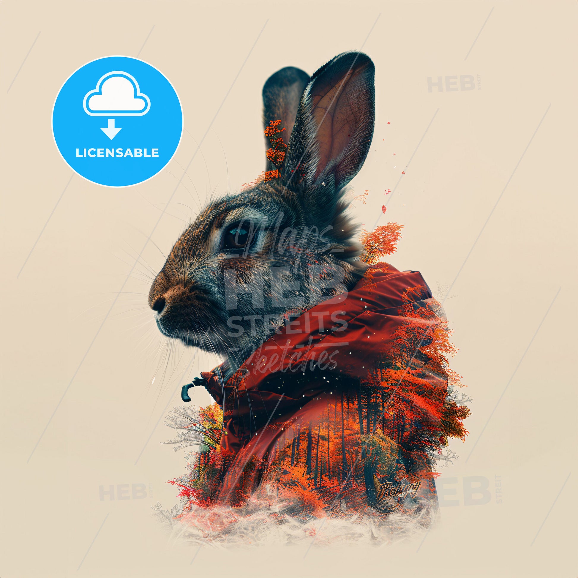 Blossoms and Bunnies: A Fluffy Affair - A rabbit wearing a red jacket