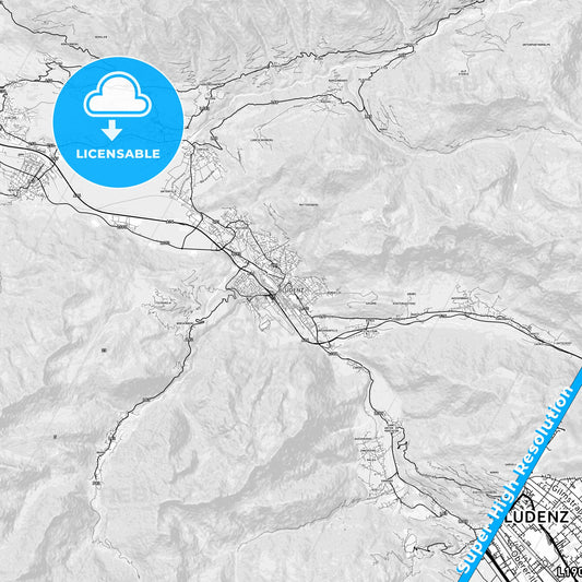 Bludenz, Austria light map with streetnames, citynames and districts
