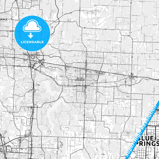 Blue Springs, Missouri light map with streetnames, citynames and districts