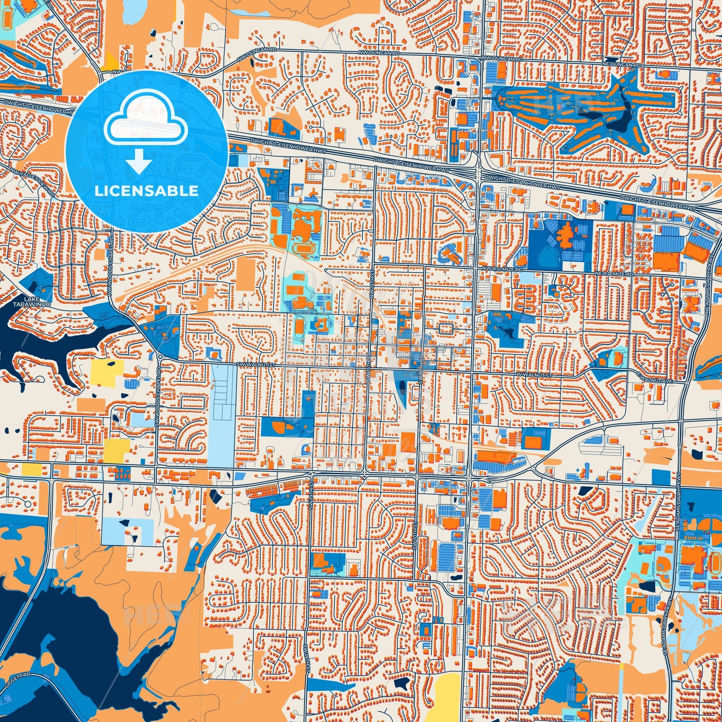Colorful Blue Springs Street Map with Labels and Buildings