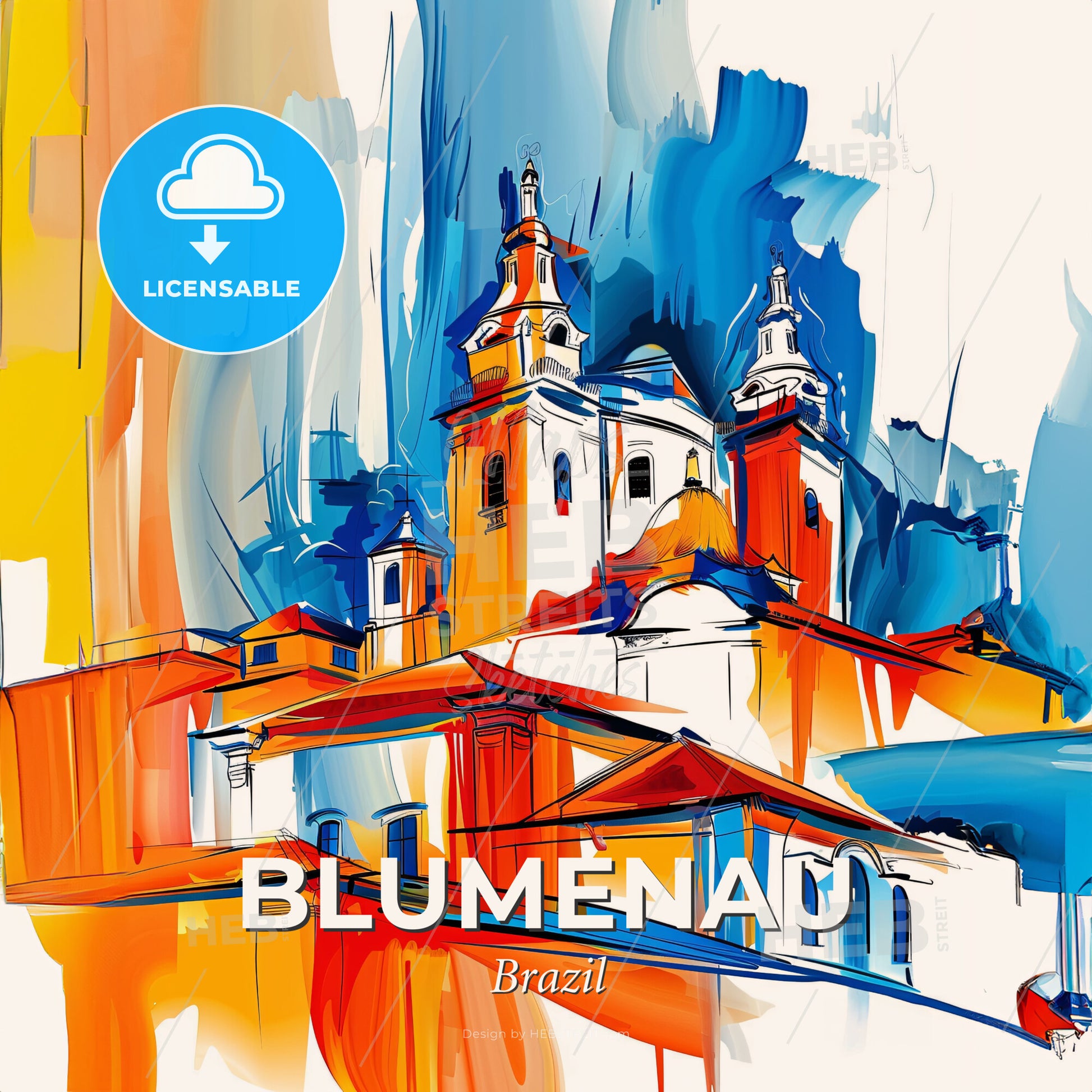 Vibrant Blumenau, Brazil - A Painting Of A Building - Square format print template