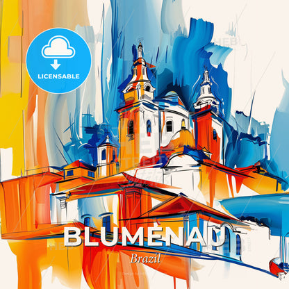 Vibrant Blumenau, Brazil - A Painting Of A Building - Square format print template