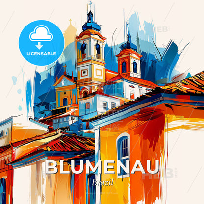 Vibrant Blumenau, Brazil - A Colorful Building With A Tower - Square format print template
