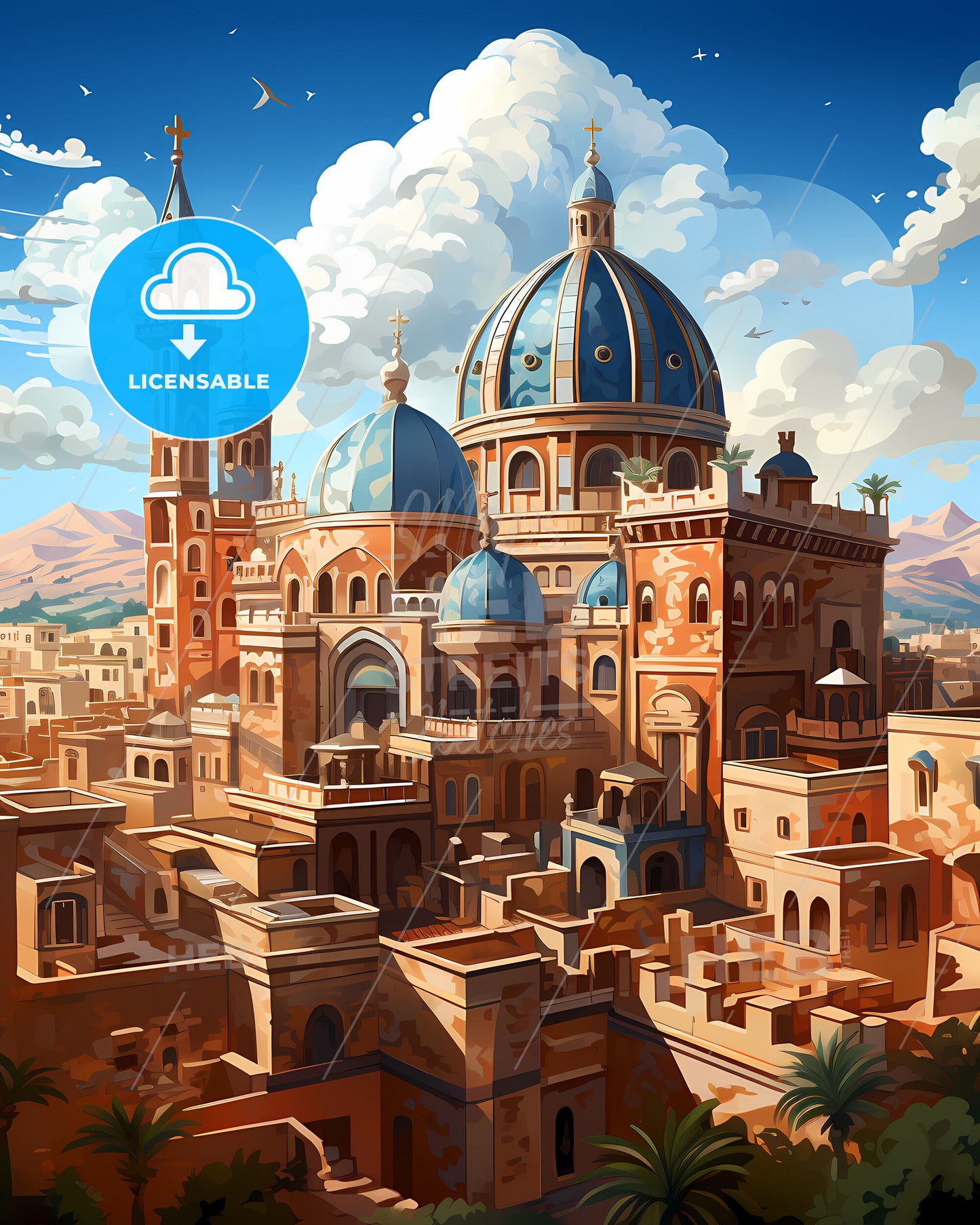 Bnei Brak Israel City Skyline Painting Towers Domes Art