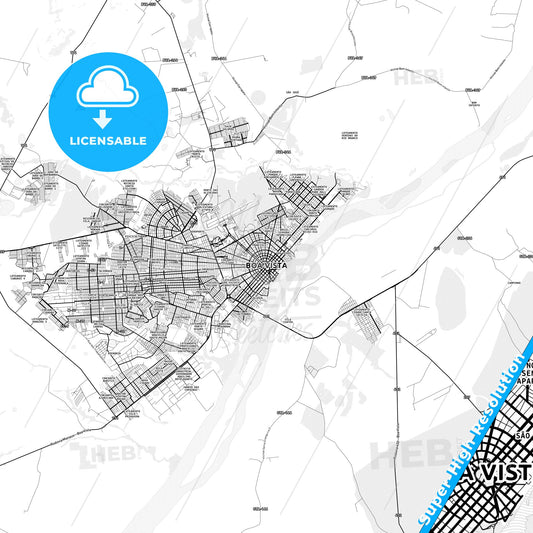 Boa Vista, Brazil light map with streetnames, citynames and districts