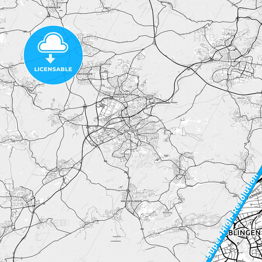 Boblingen, Germany light map with streetnames, citynames and districts