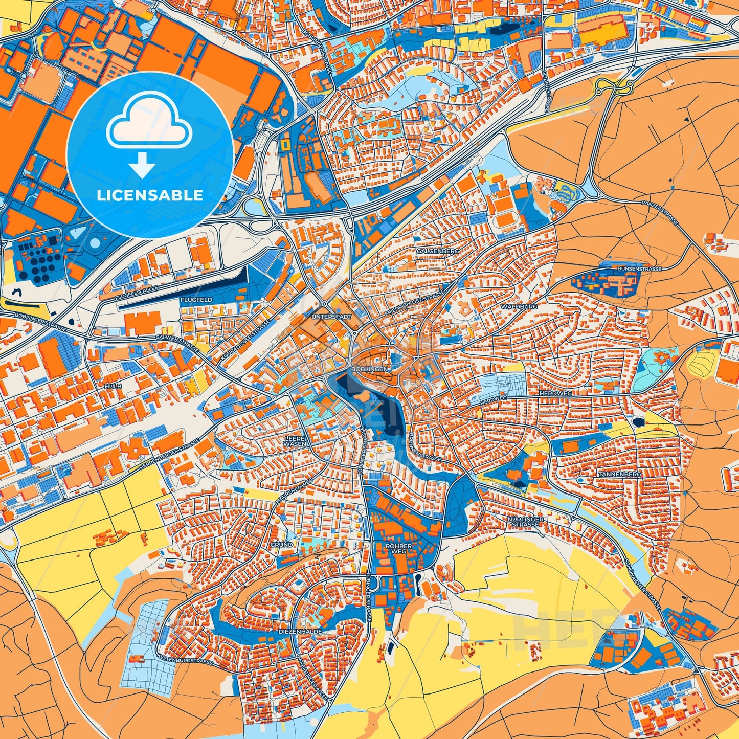 Colorful Boblingen Street Map with Labels and Buildings