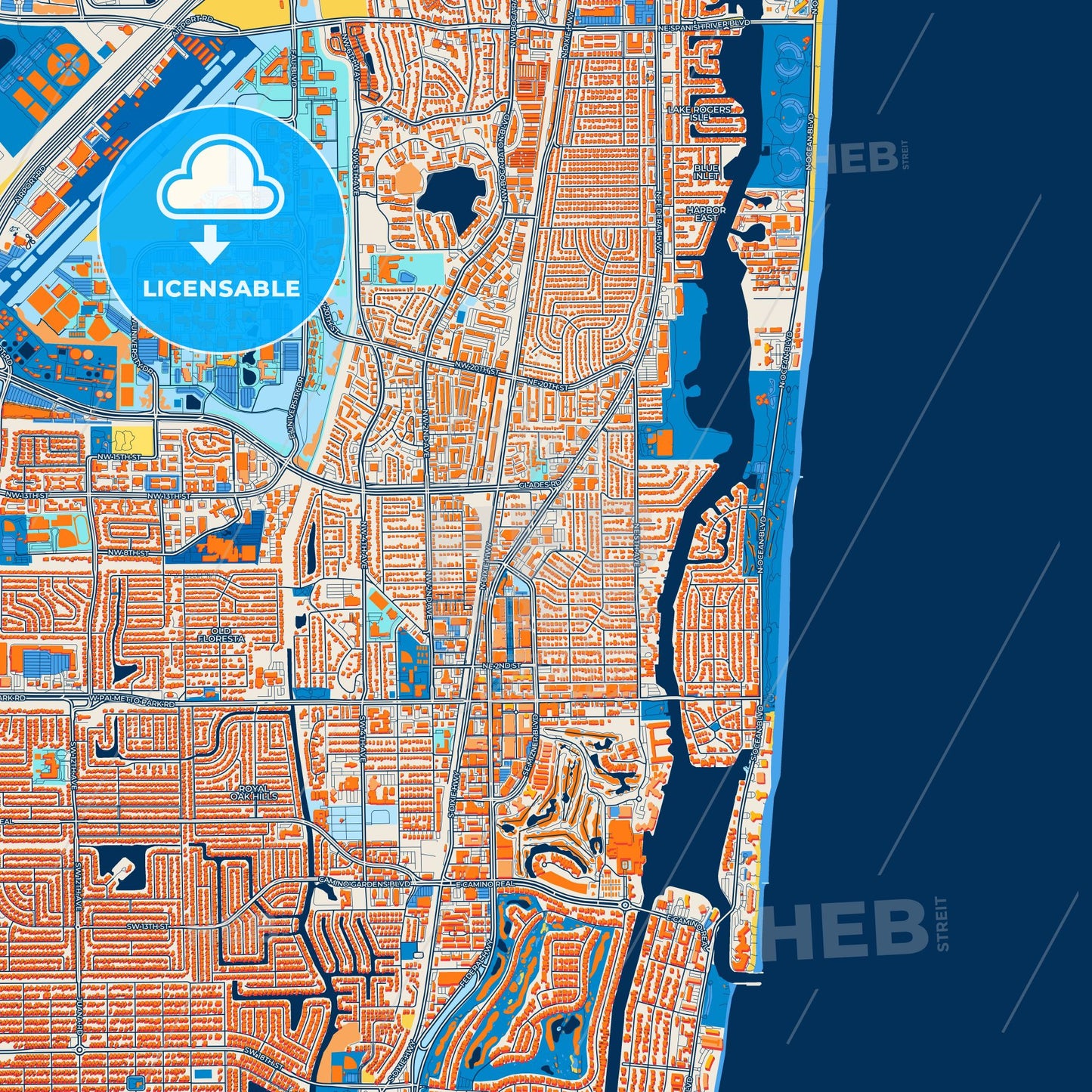 Colorful Boca Raton Street Map with Labels and Buildings