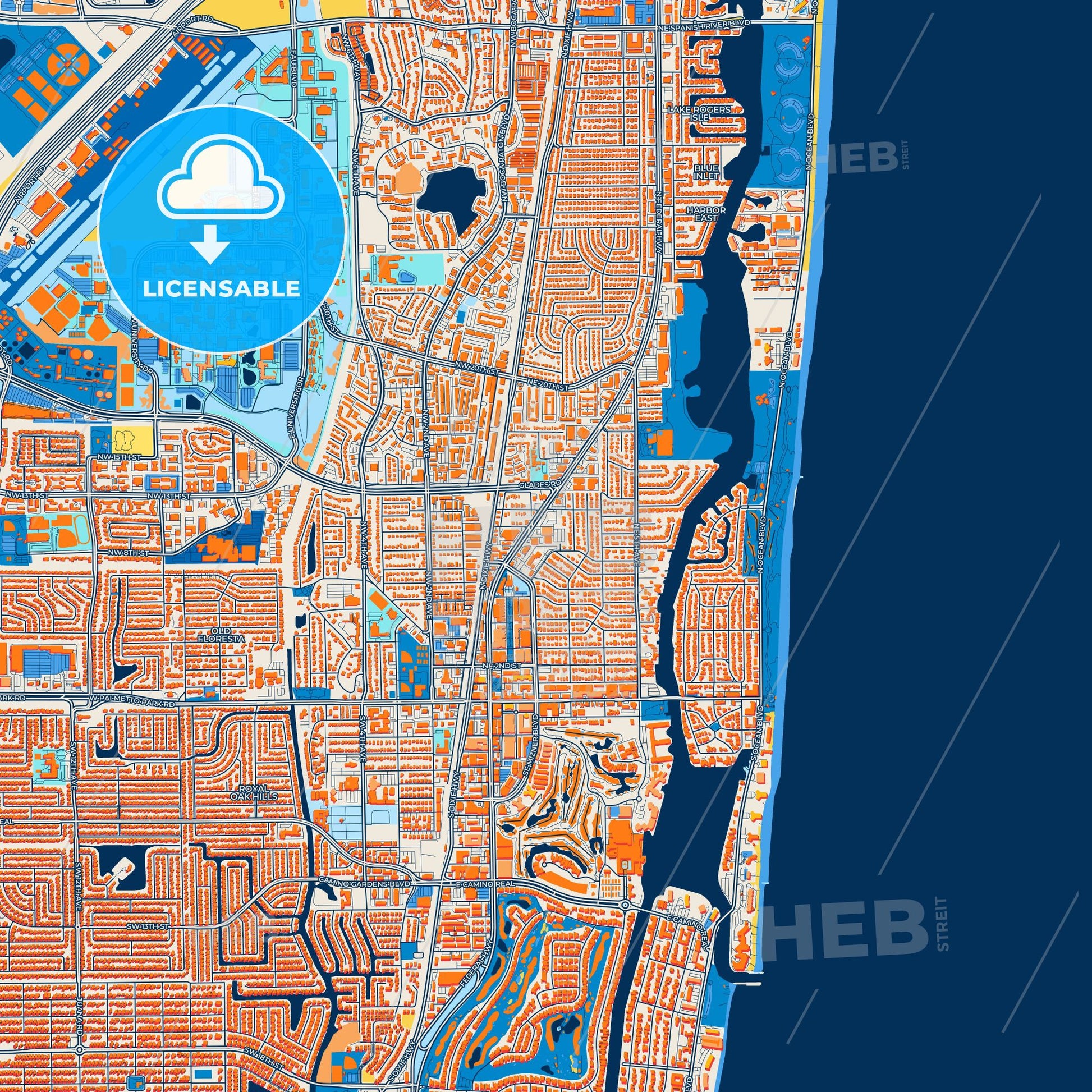 Colorful Boca Raton Street Map with Labels and Buildings