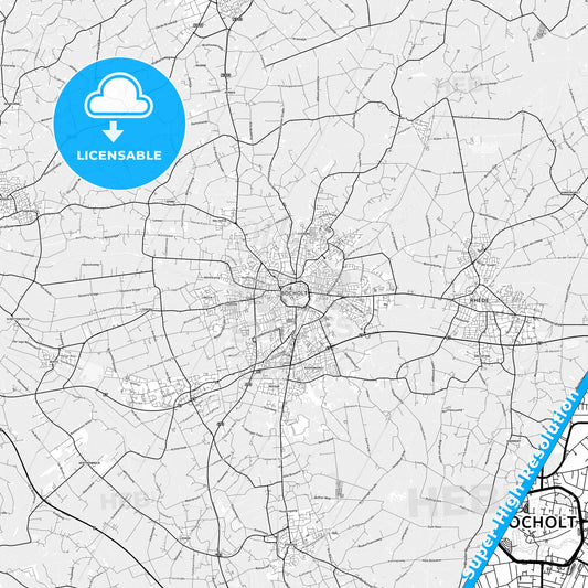 Bocholt, Germany light map with streetnames, citynames and districts