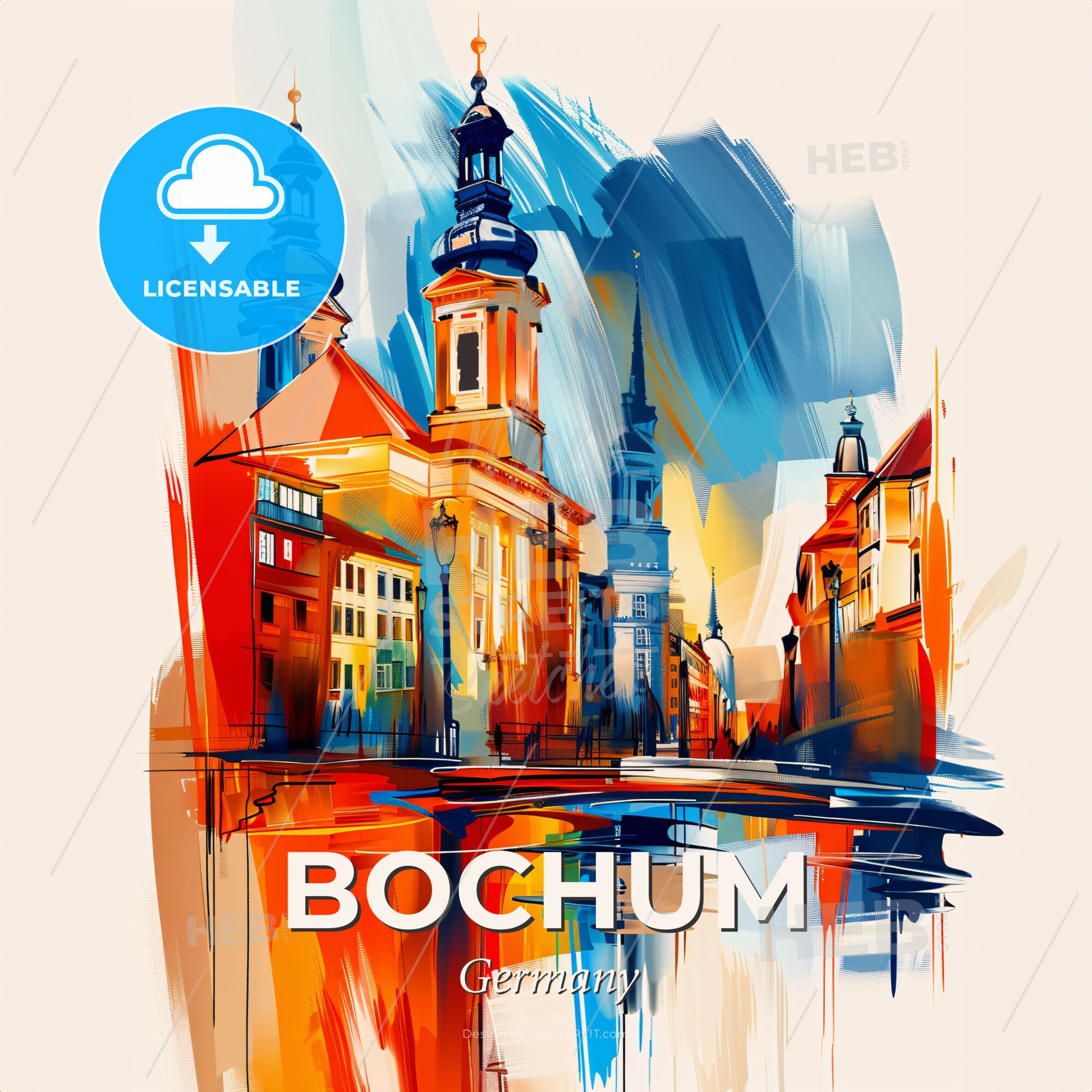 Vibrant Bochum, Germany - A Painting Of A City - Square format print template