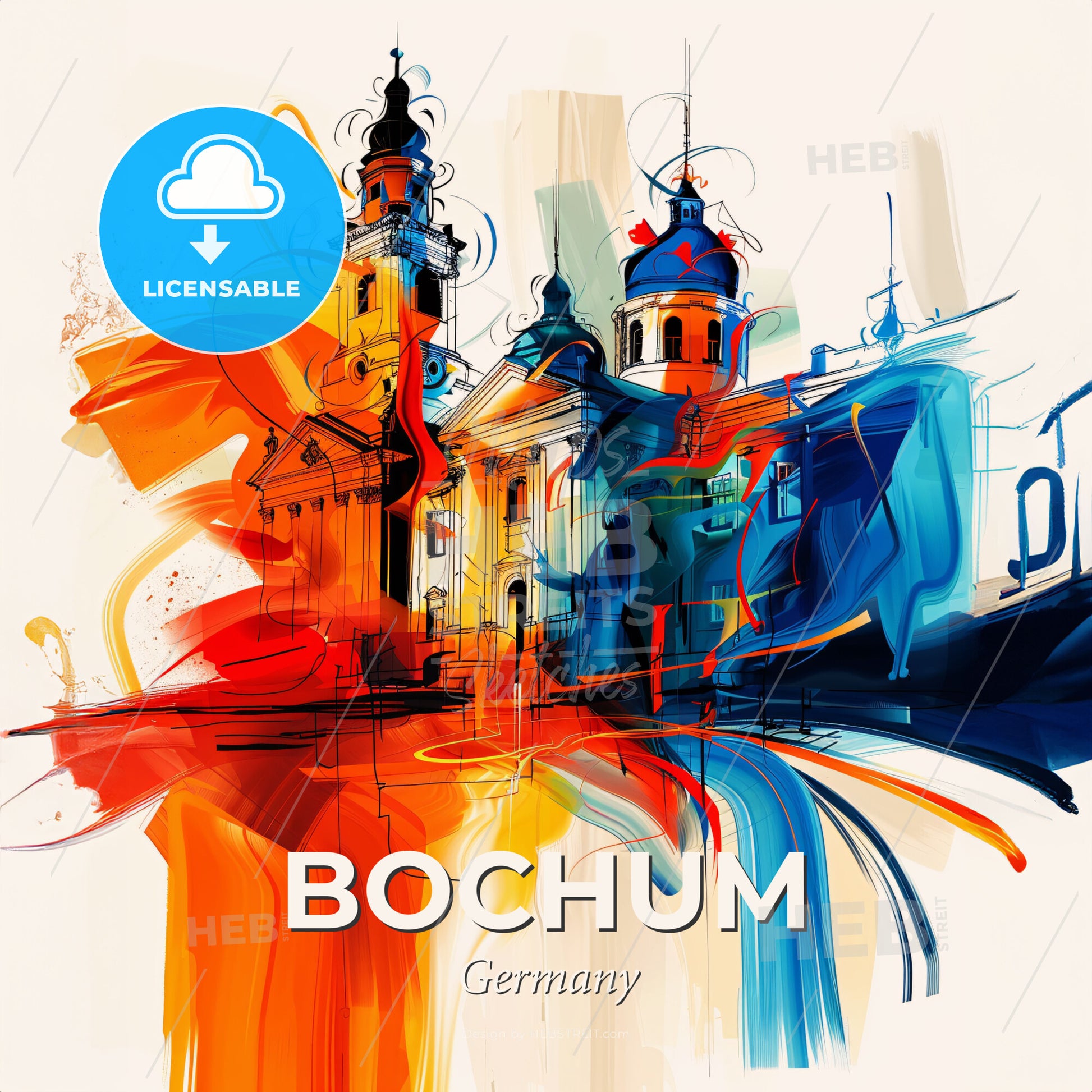 Vibrant Bochum, Germany - A Painting Of A Building With Colorful Paint - Square format print template