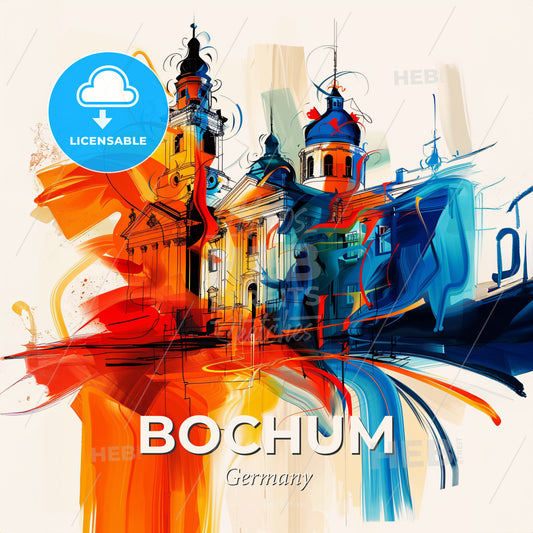 Vibrant Bochum, Germany - A Painting Of A Building With Colorful Paint - Square format print template