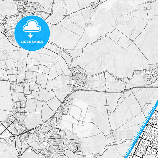 Bodegraven-Reeuwijk, Netherlands light map with streetnames, citynames and districts
