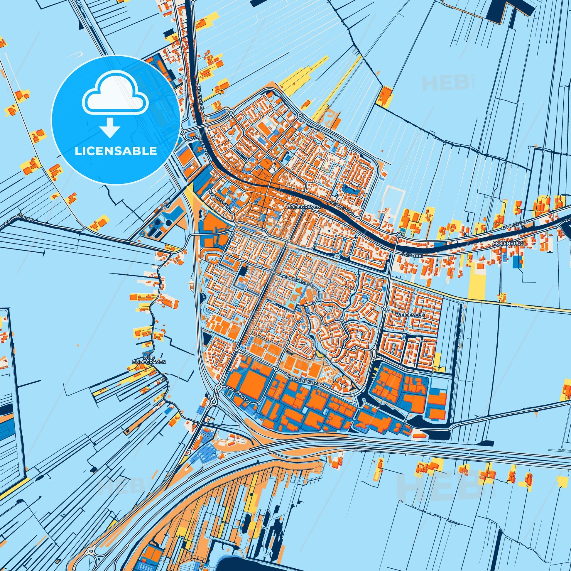 Colorful Bodegraven-Reeuwijk Street Map with Labels and Buildings