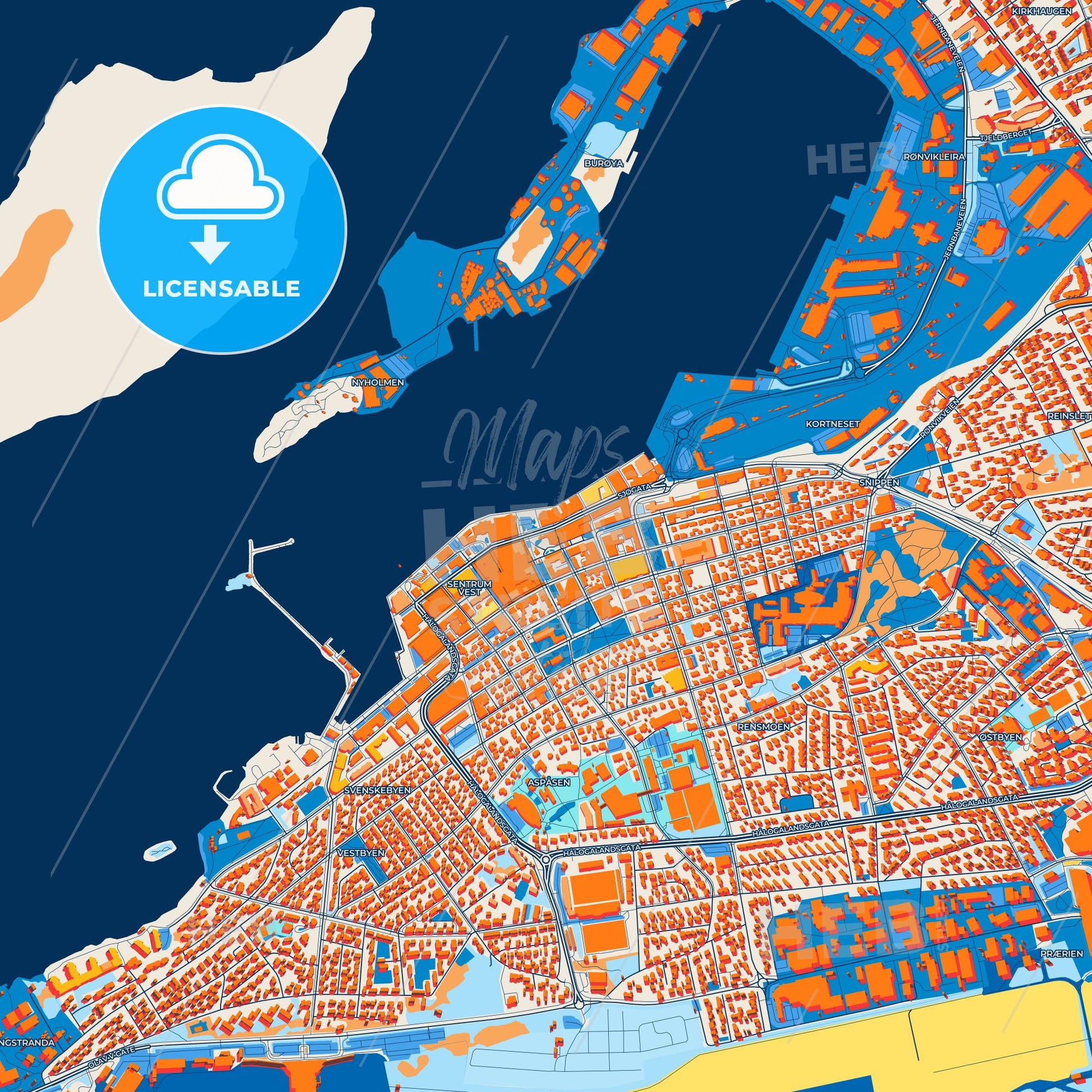 Colorful Bodø Street Map with Labels and Buildings