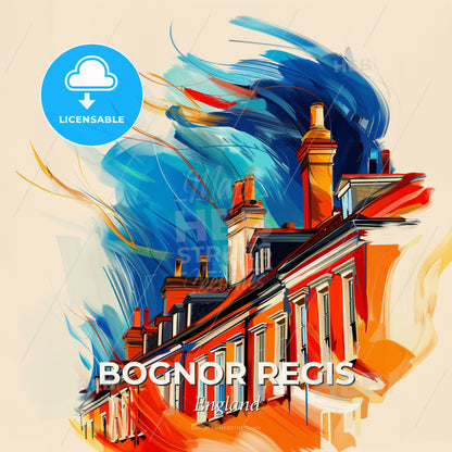 Vibrant Bognor Regis, England - A Painting Of A Building With A Colorful Background - Square format print template