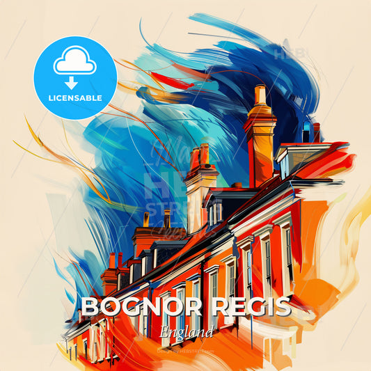 Vibrant Bognor Regis, England - A Painting Of A Building With A Colorful Background - Square format print template