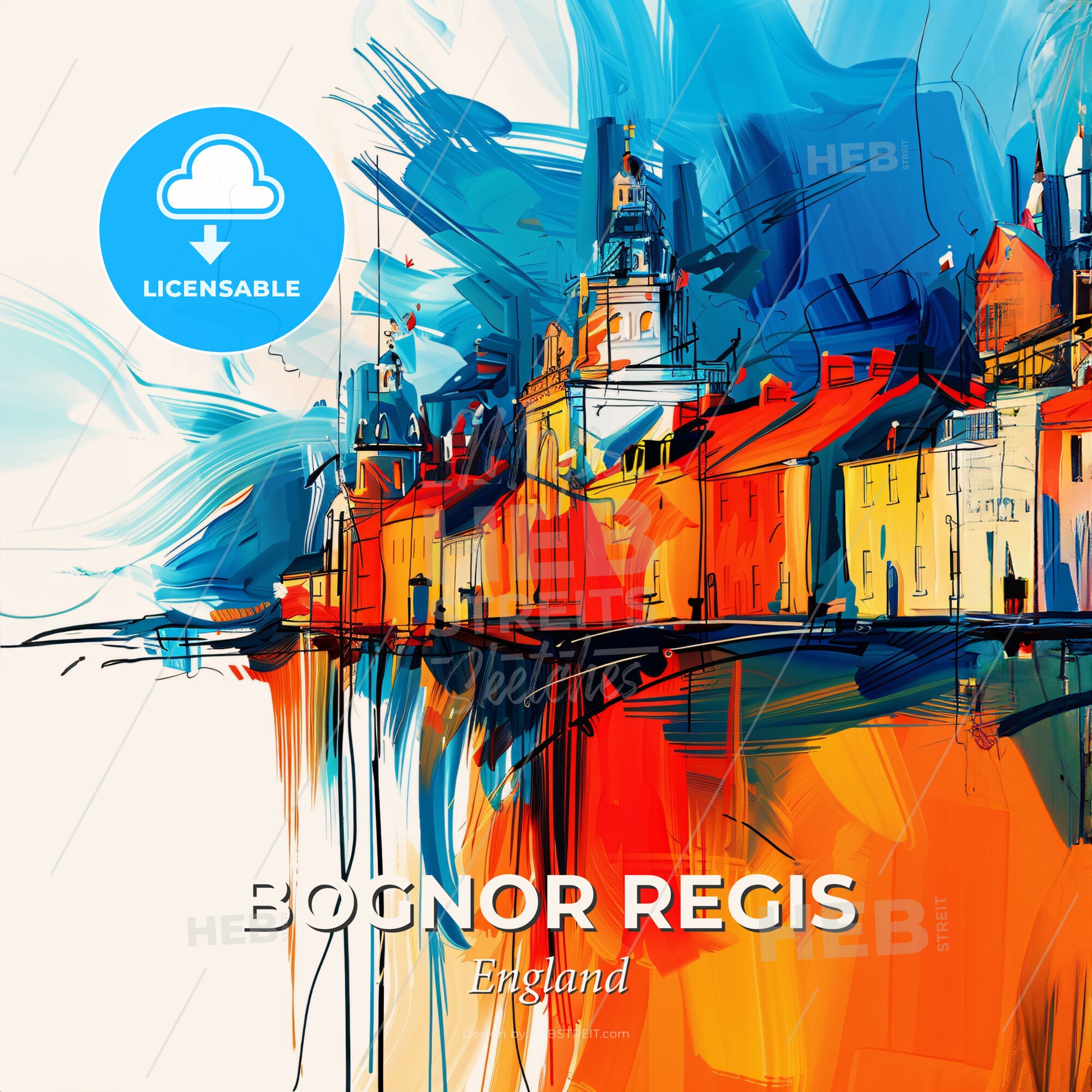 Vibrant Bognor Regis, England - A Colorful Painting Of A City - Square format print template