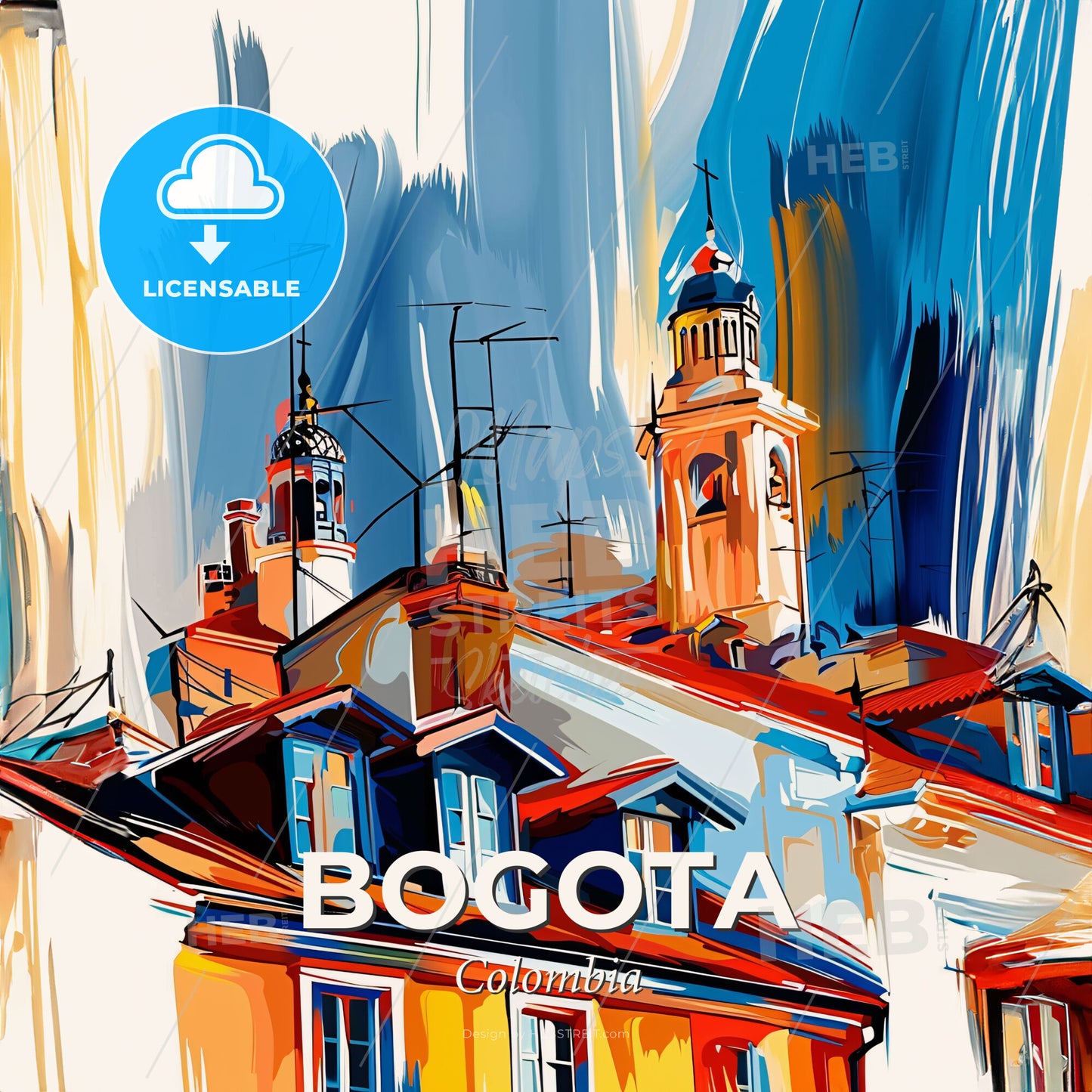 Vibrant Bogota, Colombia - A Building With A Tower On Top - Square format print template