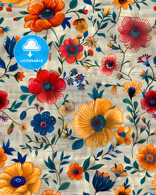 Vibrant Bohemian Seamless Pattern Digital Paper with Colorful Flowers and Elements for Art and Design