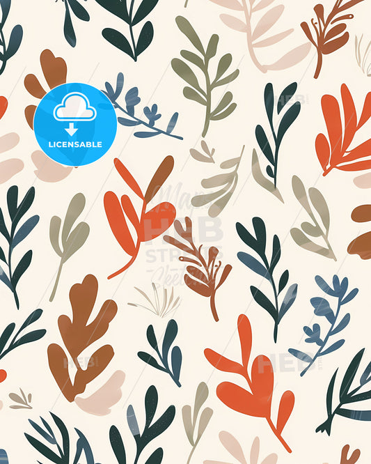 Modern bohemian forest pattern of leaves and branches with vibrant elements for art, wallpaper, textiles, stationary