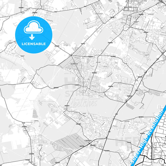 Boiarka, Ukraine light map with streetnames, citynames and districts